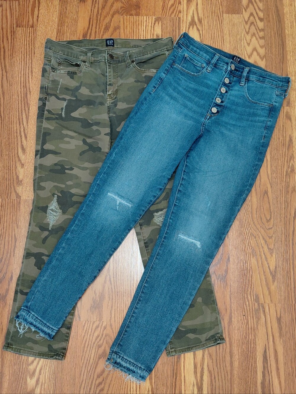 Gap Jegging Jeans Blue Denim  Olive Camo Jeans Women Sz 6 Button Fly Jean